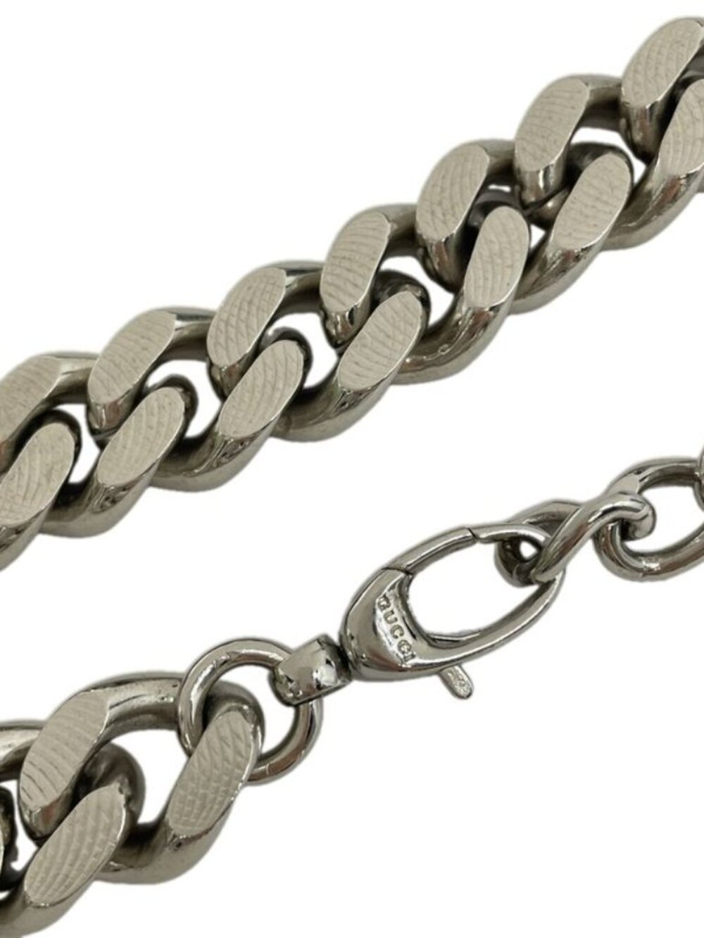 Gucci Interlocking Chain Belt Choker Black Leather Silver - Picture 9 of 10